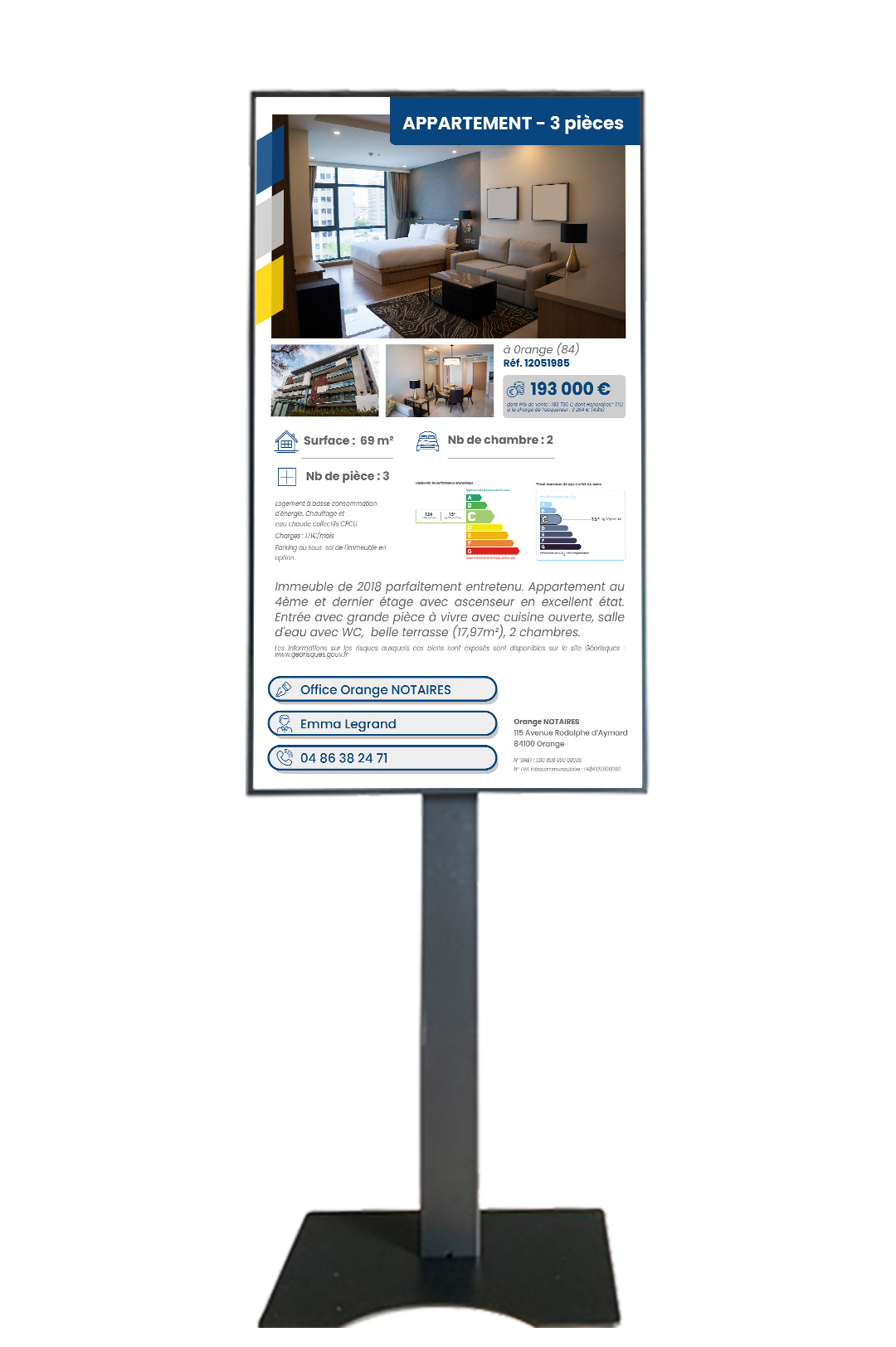 Caractéristique Ecran vitrine face Pixel-Not office notarial