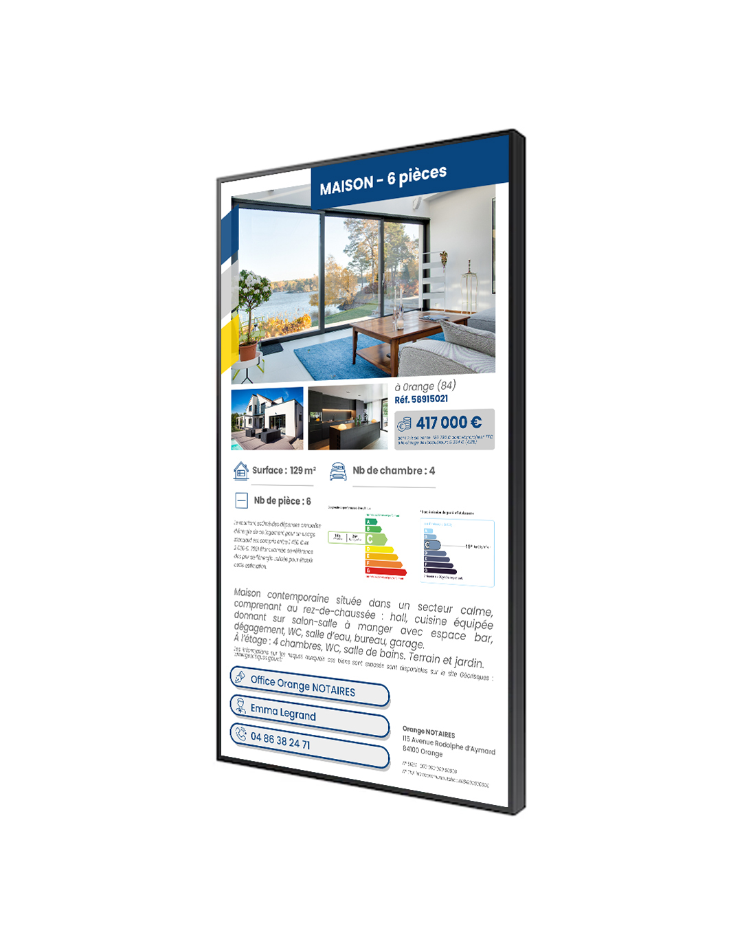 Caractéristique Ecran vitrine face Pixel-Not office notarial