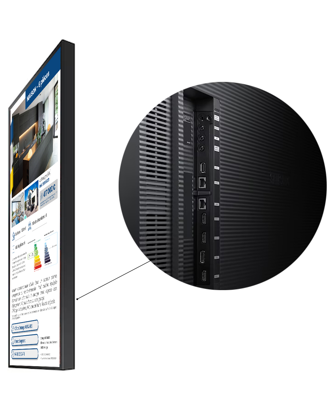 Caractéristique Ecran vitrine face Pixel-Not office notarial